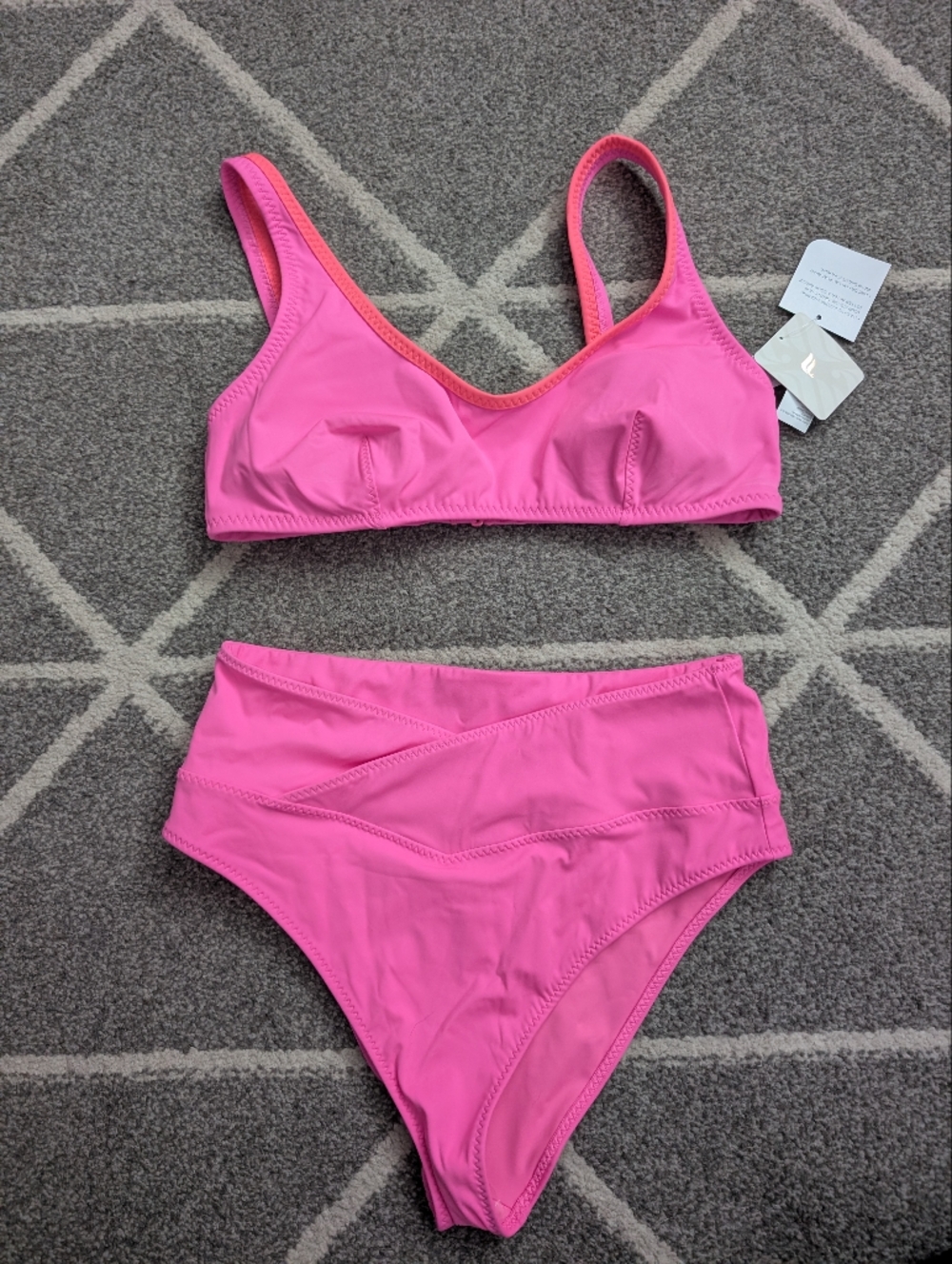 Fabletics Hot Pink Scoop Neck High Waisted Swim‎ Suit Separates NWT
